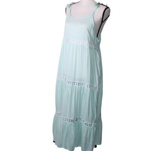 Rachel Zoe LA/NY Linen Blend Dress Size M Layered Tiered Cottagecore Tassels